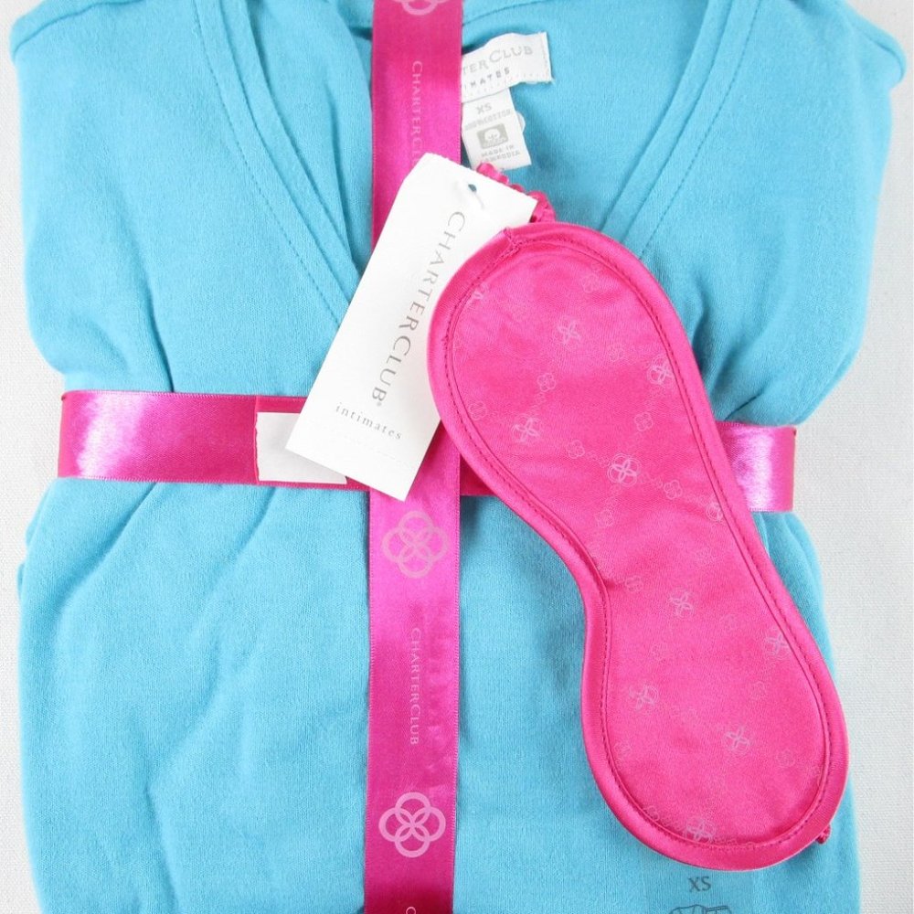 NWT Charter Club Aqua Snowflake Knit & Flannel Pajamas Pajama Set, XS, $45